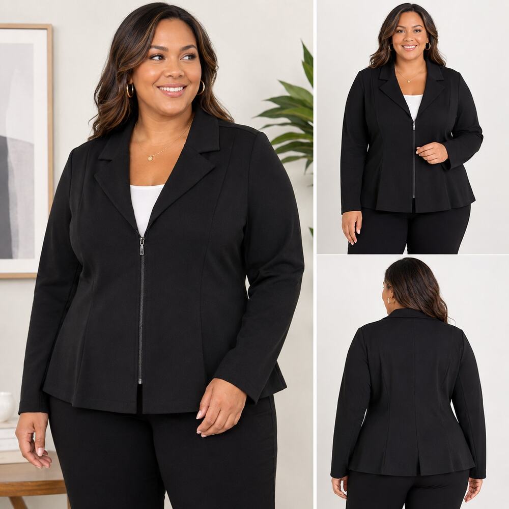 Lane Bryant Black Zip Front Career Blazer Jacket Womens 18/20 Stretch Plus Size